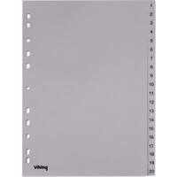 Intercalaires numériques Office Depot polypropylène A4 20 intercalaires 1 à 20 11 trous Gris
