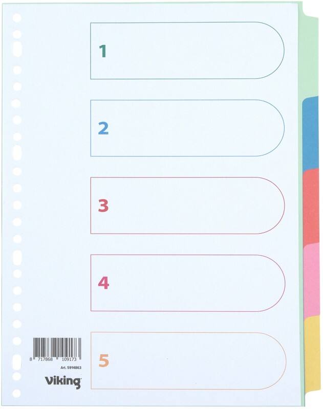 Intercalaires vierges Standard Vierge Viking 100% Recyclé A4 Assortiment 5 intercalaires 160 g/m² Manille 23 Perforations 5 Feuilles