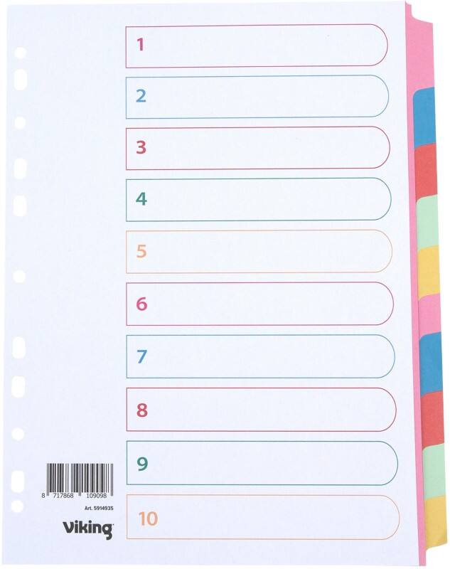Intercalaires vierges Standard Vierge Viking 100% Recyclé A4 Assortiment 10 intercalaires 160 g/m² Carton 11 Perforations 5914935
