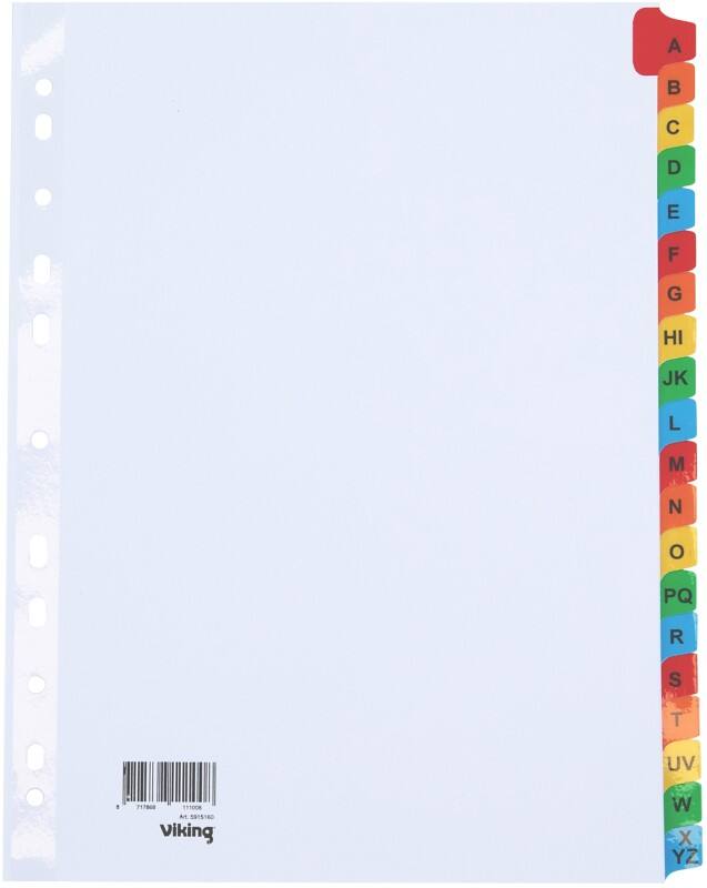 Intercalaires alphabétiques Mylar A - Z Viking A4 Assortiment 20 intercalaires Carton 11 Perforations