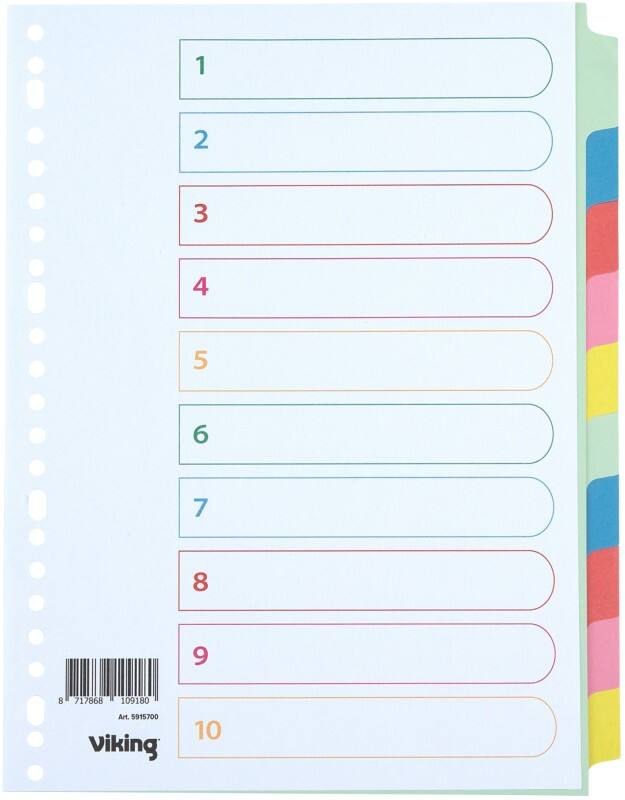 Intercalaires vierges Standard Vierge Viking 100% Recyclé A4 Assortiment 10 intercalaires 160 g/m² Manille 23 Perforations 10 Feuilles