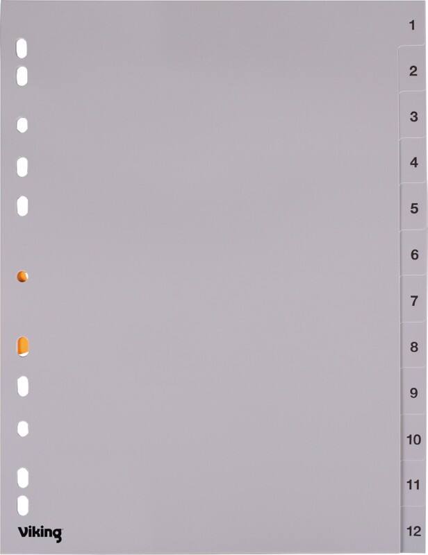 Intercalaires numériques 1 à 12 Viking A4 Gris 12 intercalaires PP (Polypropylène) 11 Perforations 400194966