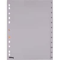 Intercalaires Office Depot polypropylène A4 12 intercalaires 1 à 12 11 trous Gris