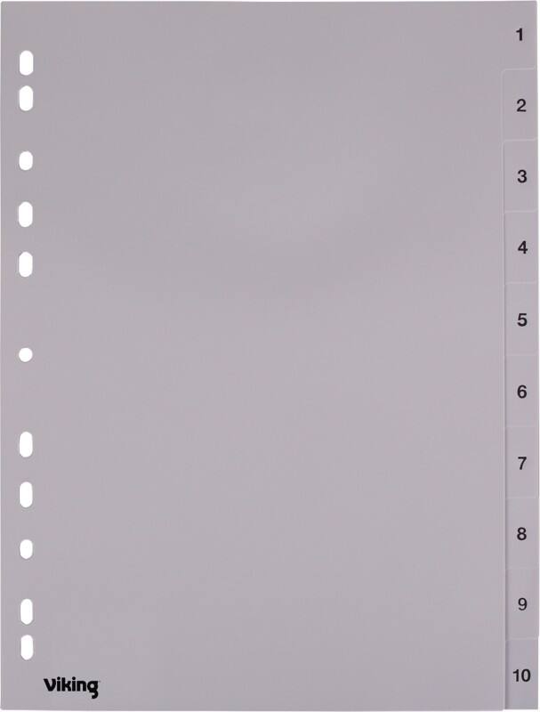 Intercalaires numériques 1 à 10 Viking A4 Gris 10 intercalaires PP (Polypropylène) 11 Perforations 400194967