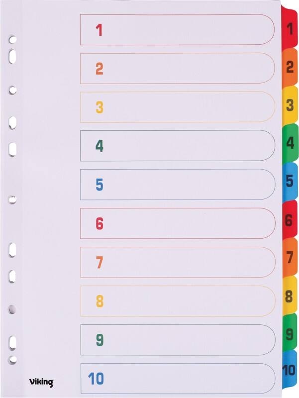 Intercalaires numériques Mylar 1 à 10 Viking A4 Assortiment 10 intercalaires Carton 11 Perforations