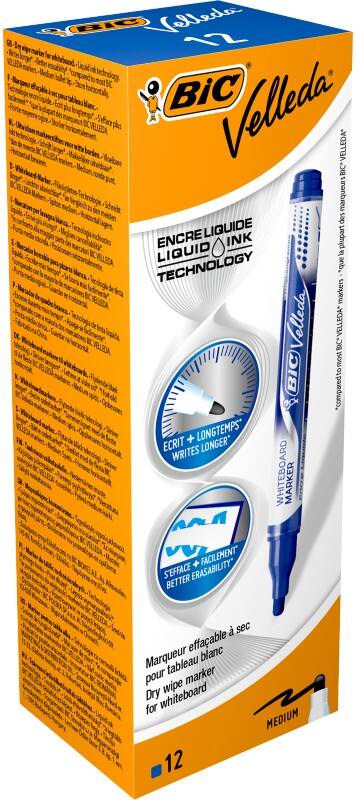 Marqueur pour tableau blanc BIC Velleda Non permanent Bleu Moyen Ogive 1 - 2,2 mm 12 Unités