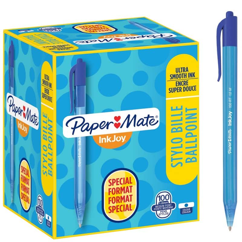 Stylo-bille Papermate InkJoy 100 RT Rétractable Bleu 0,8 mm Moyen Bille 100 Unités
