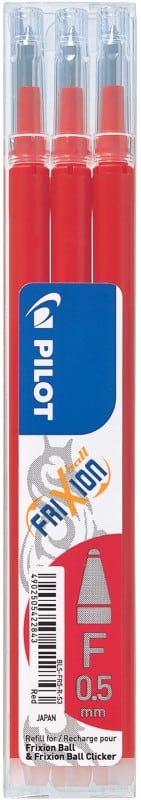 Recharge pour stylo roller Pilot FriXion Ball 0.25 mm Fin Rollerball Rouge 3 Unités