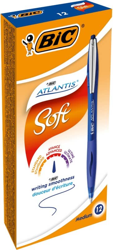 Stylo-bille BIC Atlantis Soft Bleu 0,4 mm Moyen Bille Rechargeable 12 Unités