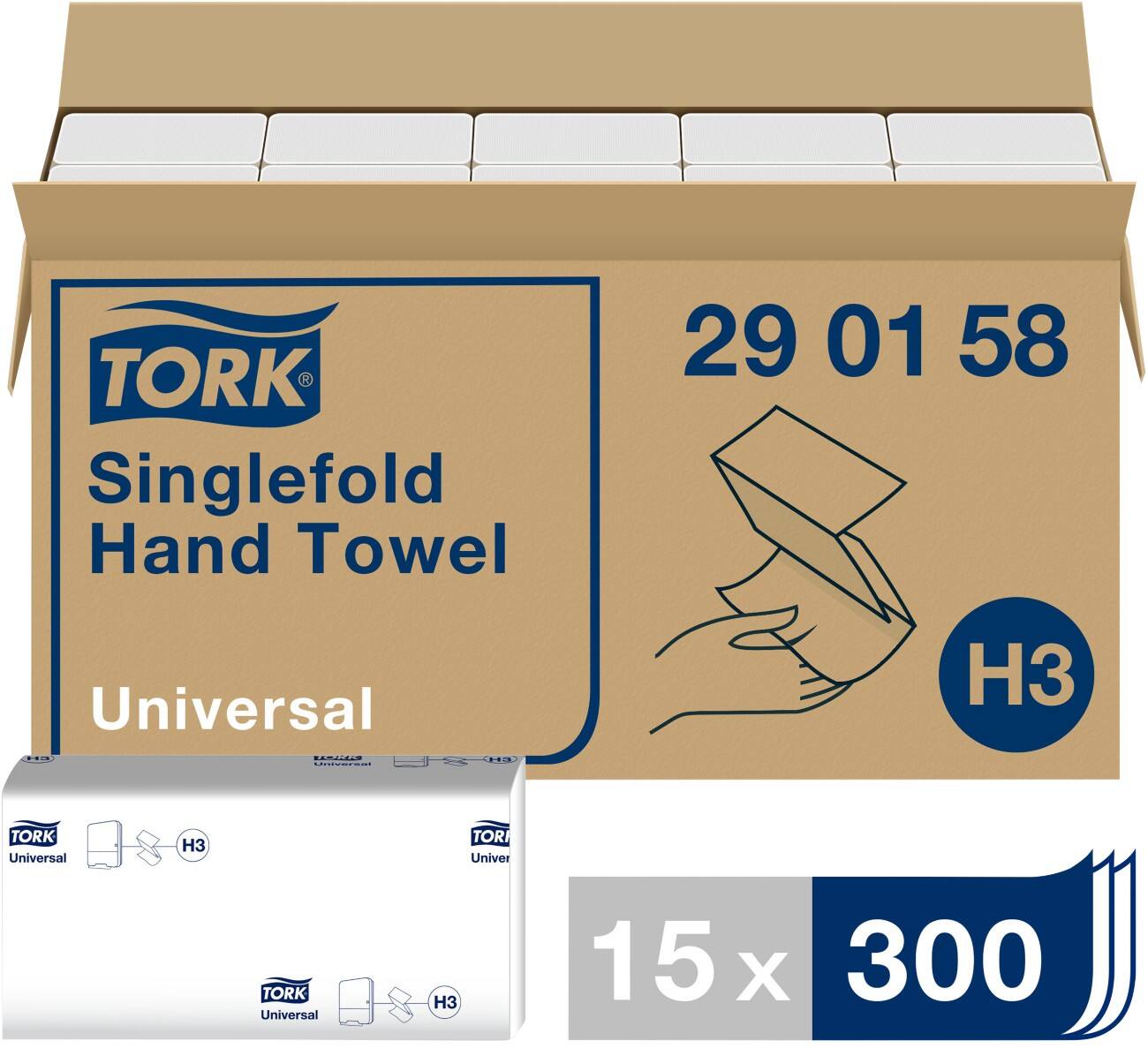 Essuie-mains Tork H3 Universal 1 épaisseur Pliage en V Blanc 15 Unités de 300 Feuilles