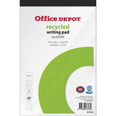 Bloc-notes Office Depot Blanc A5+ Reliure supérieure Couverture en papier Quadrillé Recyclé micro perforé 50 feuilles