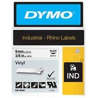 Ruban d’étiquettes IND Dymo S0718580 / 18443 Rhino d’origine, en vinyle Autocollant Noir sur blanc 9 mm x 5,5 m