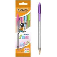 Stylo-bille BIC Cristal Fun Assortiment 1,6 mm Large Bille 4 Unités