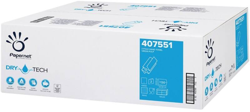Essuie-mains Papernet DryTech  Pliage en Z Blanc 2 épaisseurs 407551 20 Unités de 130 Feuilles