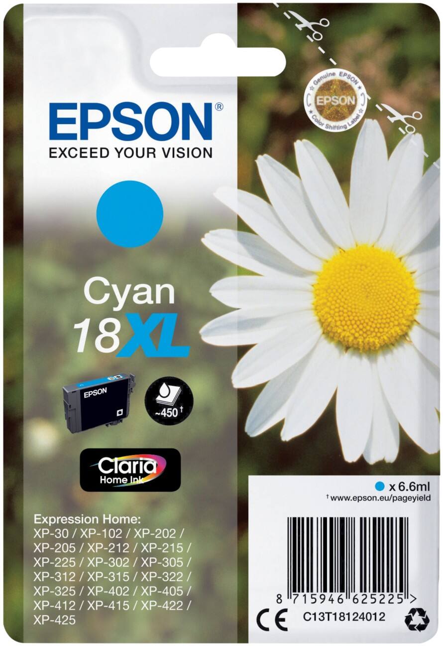 Cartouche jet d'encre Epson D'origine 18XL Cyan C13T18124012