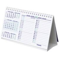 Calendrier de bureau Brepols Table Top Calendar 2026 3 Mois par page Allemand, Français, Anglais, Néerlandais 12,5 (L) x 0,3 (P) x 21 (H) cm Blanc