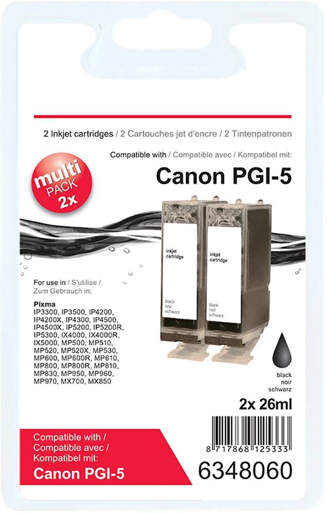 Cartouche jet d'encre Office Depot Compatible Canon PGI-5BK Noir 2 Unités