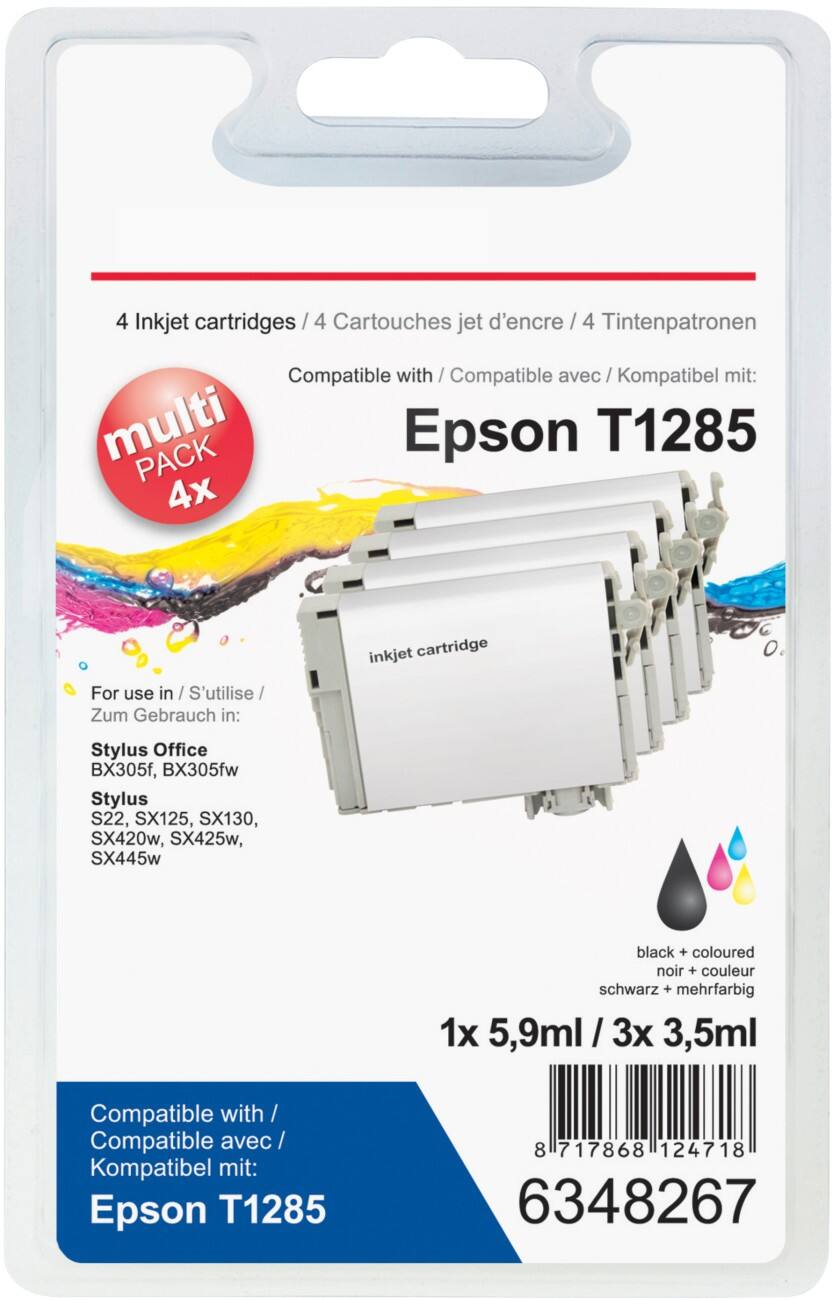 Cartouche jet d'encre Office Depot Compatible Epson T1285 Noir et 3 Couleurs T1285 4 Unités