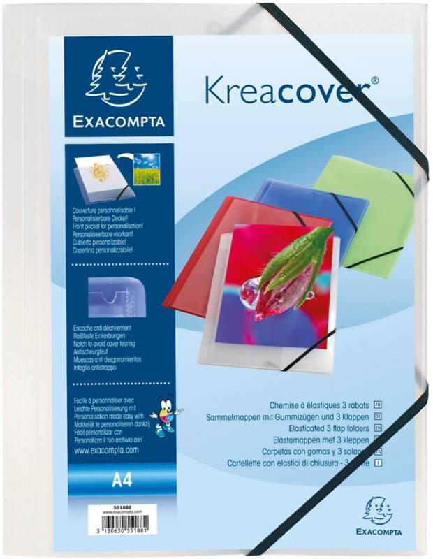 Chemises 3 rabats à élastique Exacompta Krea Cover A4 Transparent 90 g/m²
