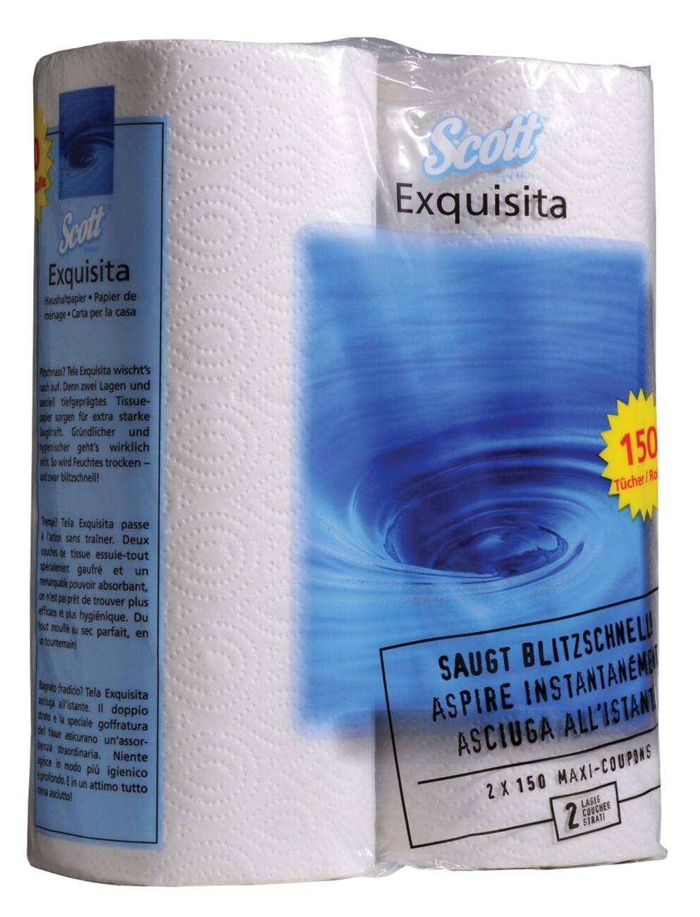 Essuie-tout Scott Exquisita 2 épaisseurs 2 Rouleaux de 150 Feuilles