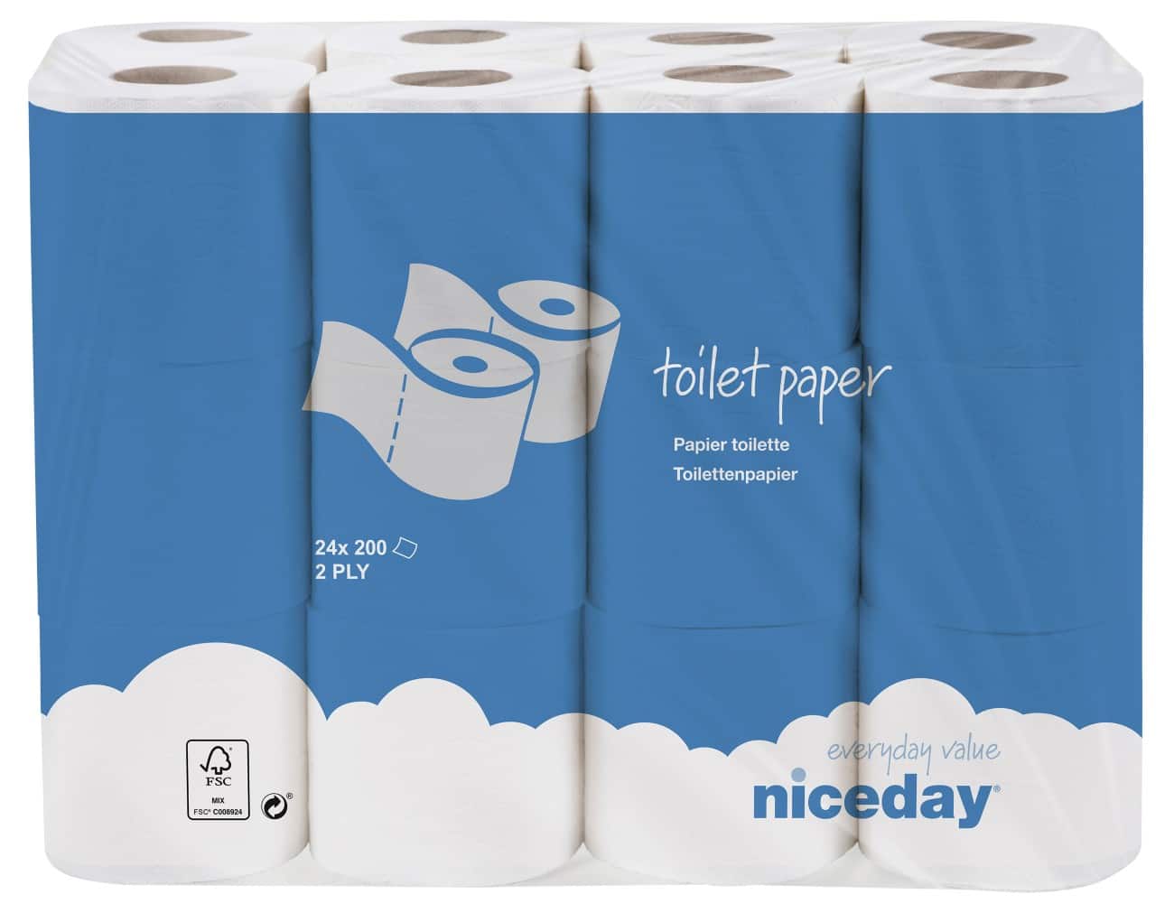 Papier toilette Niceday Standard 2 épaisseurs 24 Unités de 200 Feuilles