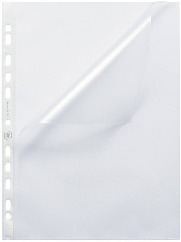Pochettes perforées OXFORD A4 Granuleux Transparent 120 microns PP (Polypropylène) Ouverture en haut et à gauche 11 perforations 71412FL 100 unités