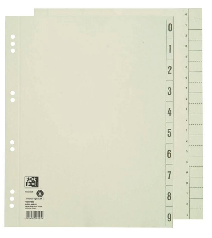 Intercalaires numériques 1 à 10 OXFORD A4 Chamois 10 intercalaires Carton 10 Perforations 400004663 100 Unités