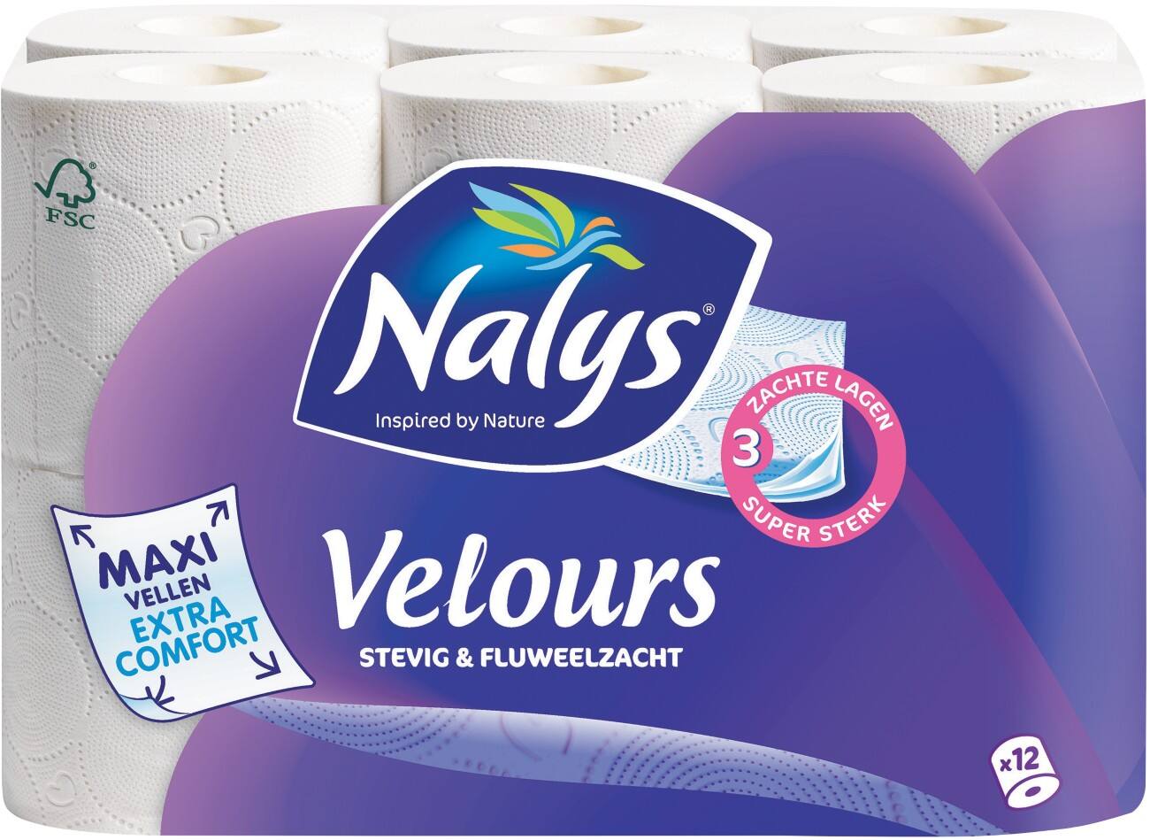 Papier toilette Nalys Velours Maxi 3 épaisseurs 12 Rouleaux de 130 Feuilles