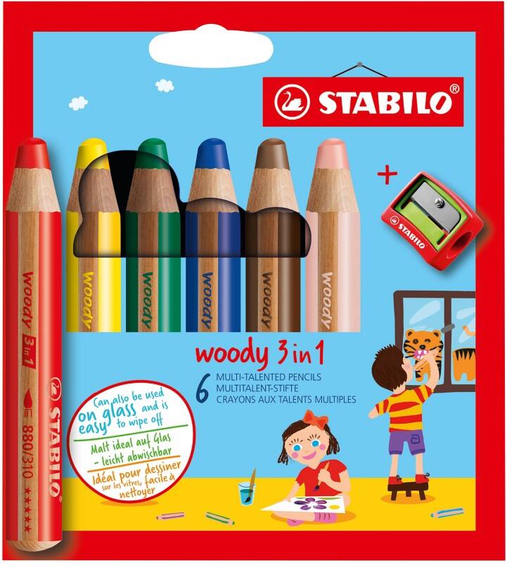 Crayon aquarellable STABILO Woody 3 in 1 Assortiment 8806-2 6 Unités