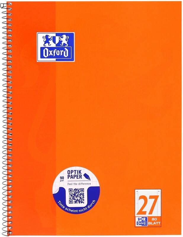 Cahier OXFORD A4+ Ligné Reliure en spirale Carte laminée Orange Perforé 160 Pages