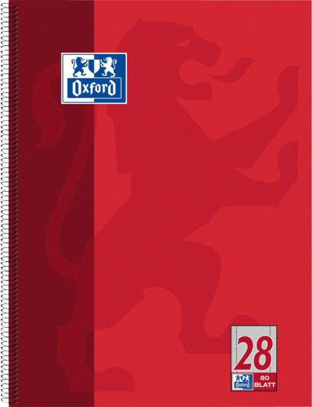 Bloc-notes OXFORD A4+ Quadrillé Reliure en spirale Carte laminée Rouge Perforé 160 Pages