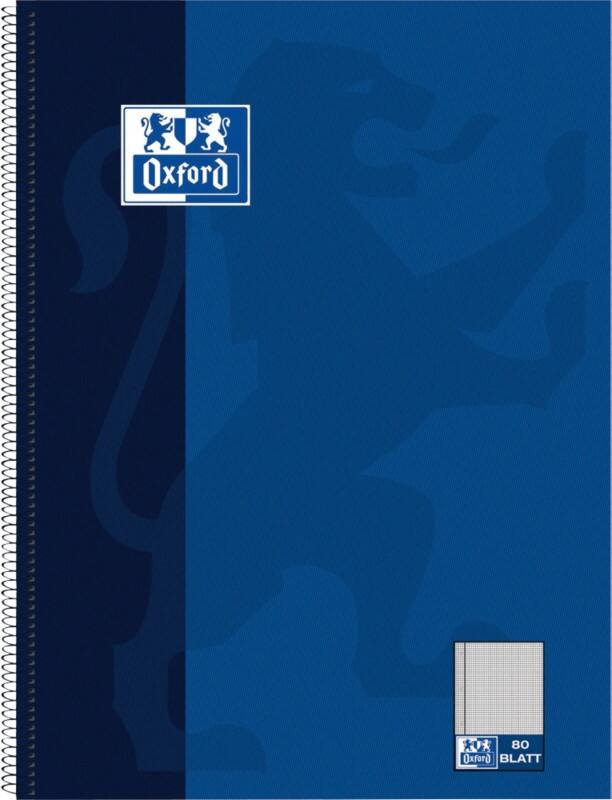 Cahier à spirales Oxford A4+ Reliure en spirale Bleu Couverture en carte laminée Quadrillé 160 Pages