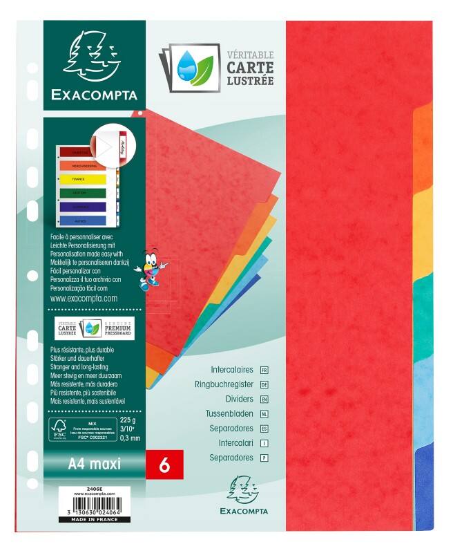 Intercalaires vierges Genuine Premium Pressboard Vierge Exacompta A4+ Multicolore 6 intercalaires Carton pressé marbré 18 Perforations 2406E