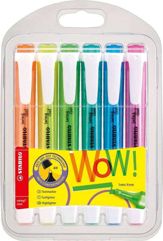 Surligneur STABILO Swing Cool 275/6-3 Assortiment Large Biseauté 1 - 4 mm 6 Unités