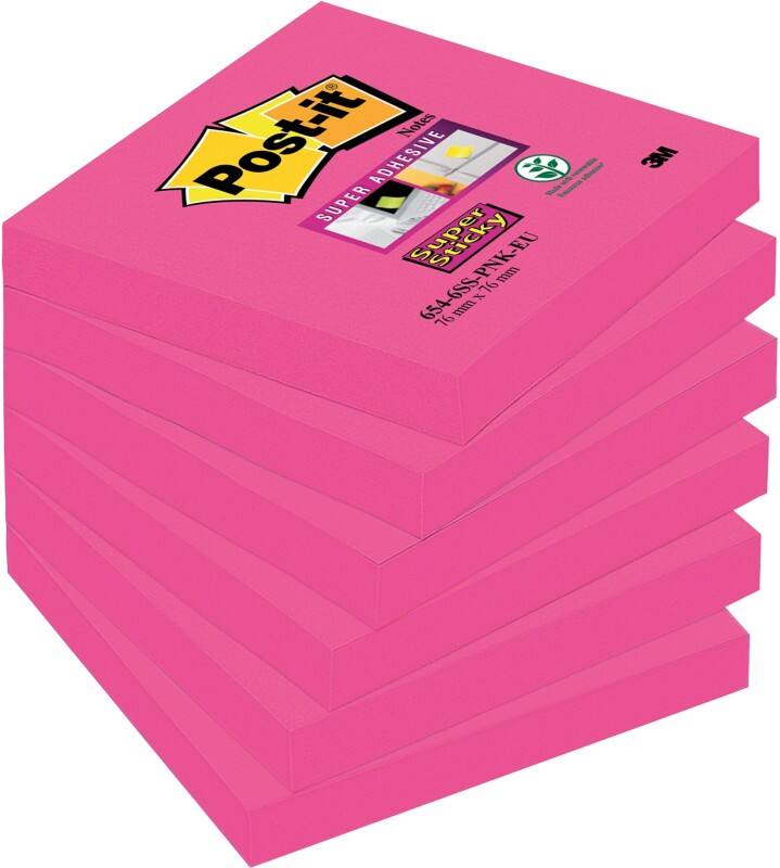 Notes Super Sticky Post-it 76 x 76 mm Fuchsia Carré 6 Blocs de 90 Feuilles