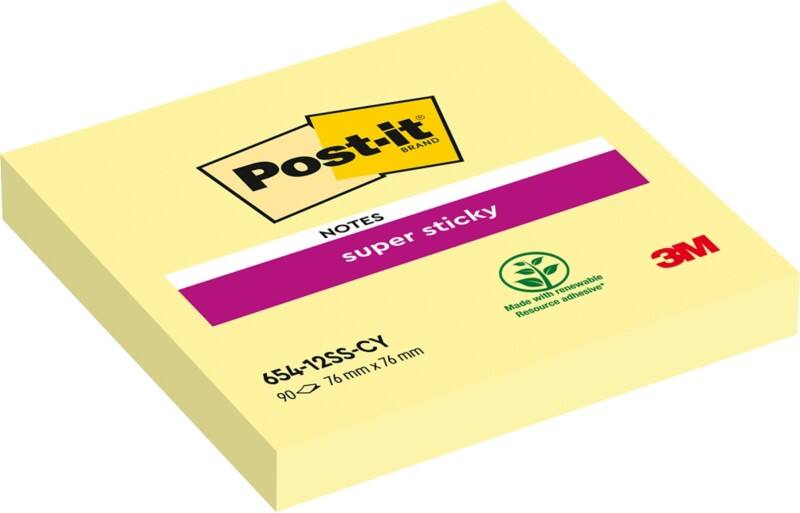 Notes Super Sticky Post-it 76 x 76 mm Jaune canari Carré 90 Feuilles
