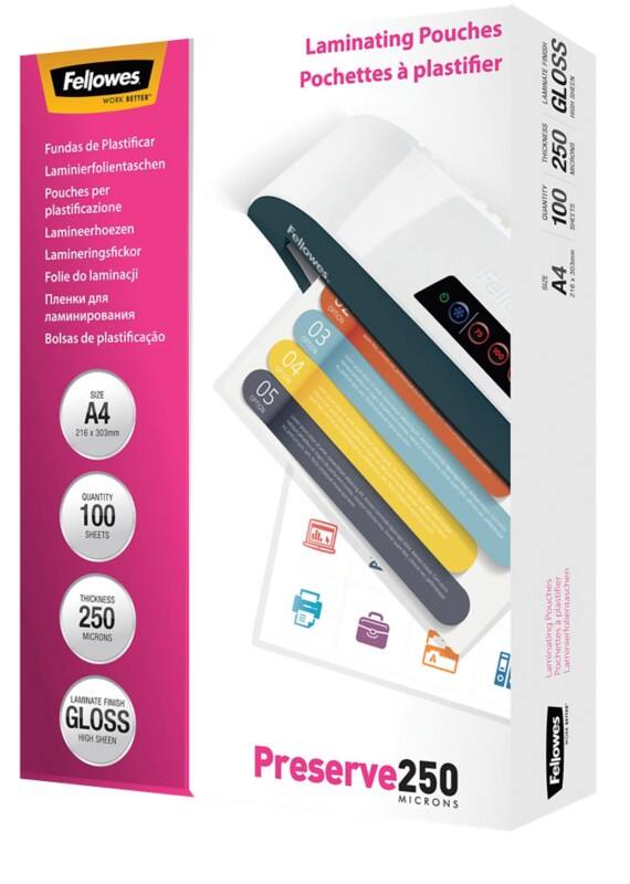 Pochettes de plastification Fellowes A4 Brillant 250 microns (2 x 250) Transparent 100 unités