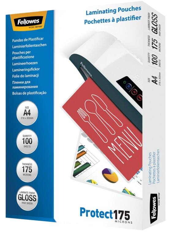 Pochettes de plastification Fellowes Protect A4 Brillant 175 microns (2 x 175) Transparent 100 unités