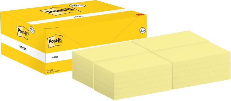 Notes Post-it 127 x 76 mm Jaune canari 100 Feuilles Pack économique 16 + 4 GRATUITS