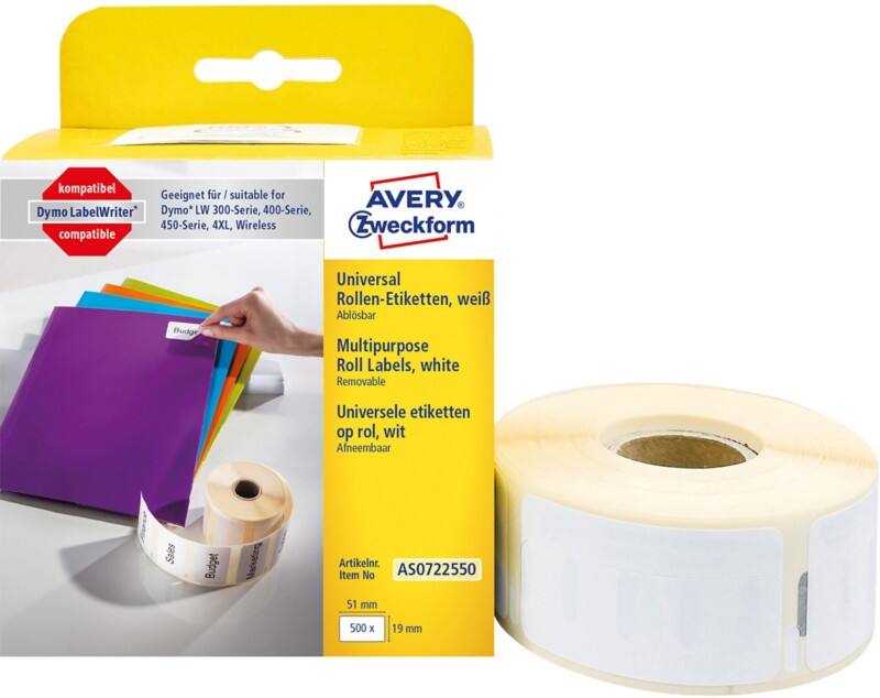 Étiquettes multifonctions Avery LW S0722550 / 11355 Dymo Compatibles Autocollantes Blanc 19 x 51 mm