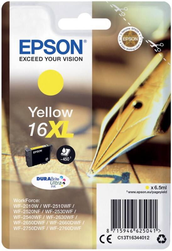 Cartouche jet d'encre Epson 16XL D'origine C13T16344012 Jaune