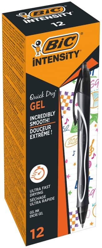 Stylo roller BIC Gel-ocity Rétractable Noir 0,3 mm Moyen Rollerball 12 Unités