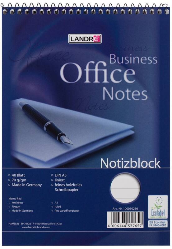 Carnet de notes LANDRÉ Office A5 Ligné Reliure en spirale Carte Bleu Perforé 80 Pages
