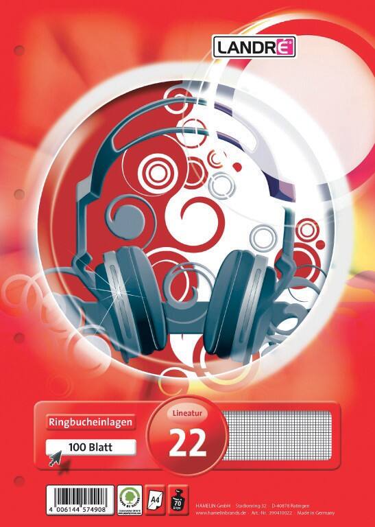 Feuilles mobiles LANDRÉ Collé A4 Quadrillé Carte laminée Blanc, Rouge Perforé 200 Pages 100 Feuilles