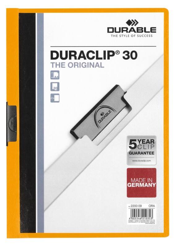 Farde à clip DURABLE Duraclip A4 Orange PVC Dos :
