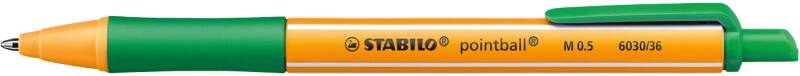 Stylo-bille STABILO pointball Rétractable Vert 0,5 mm Moyen Bille Rechargeable 79% Recyclé