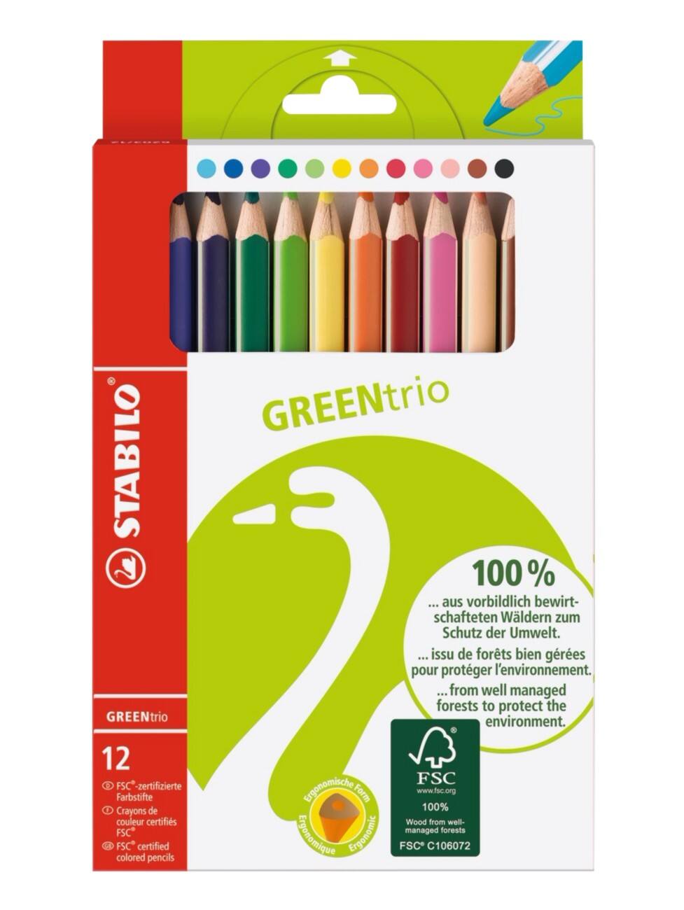 Crayons de couleurs STABILO GREENtrio Assortiment 12 Unités