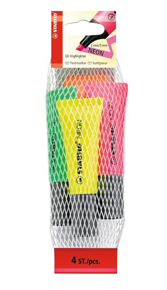 Surligneur STABILO NEON Pointe en biseau Assortiment fluo 4 Unités