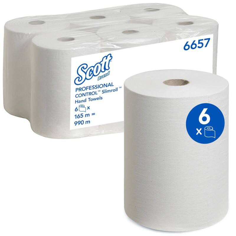 Essuie-mains Scott Slimroll Rouleau Blanc 1 épaisseur 6657 6 Rouleaux de 165 m
