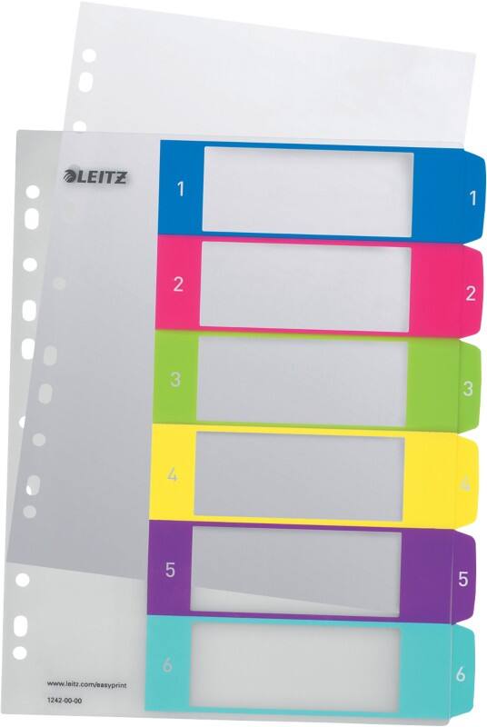 Intercalaires imprimables Leitz WOW 1242 A4 Maxi multicolore 6 onglets 11 trous polypropylène 1 à 6